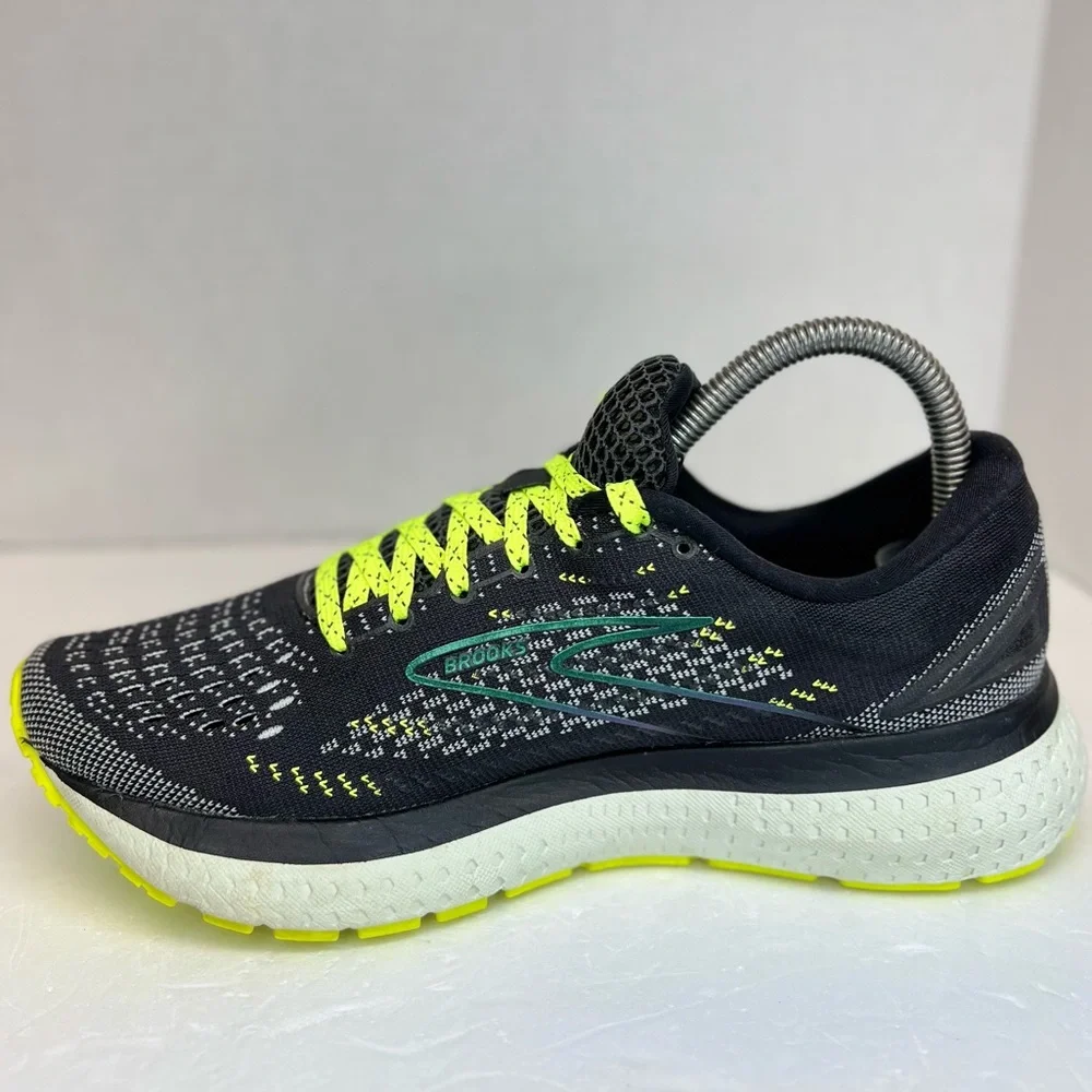 Brooks Black Neon Yellow Athletic Running Shoes with Teal Logo